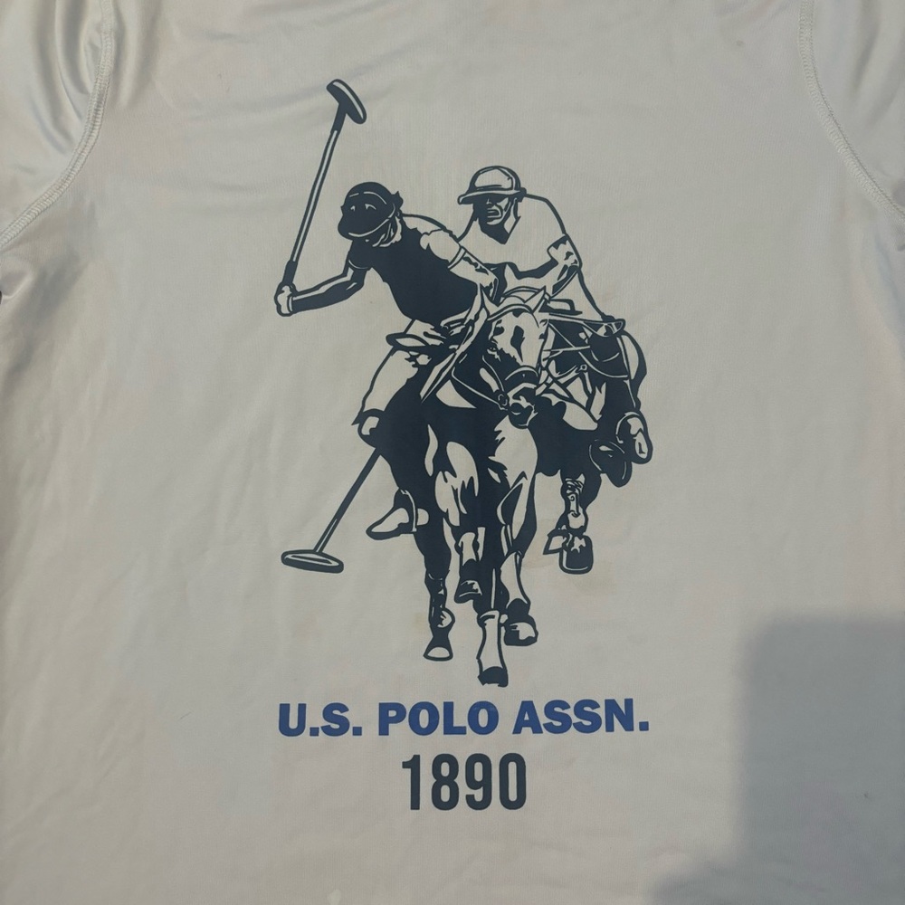 White U.S POLO ASSN tee with horse rider on front